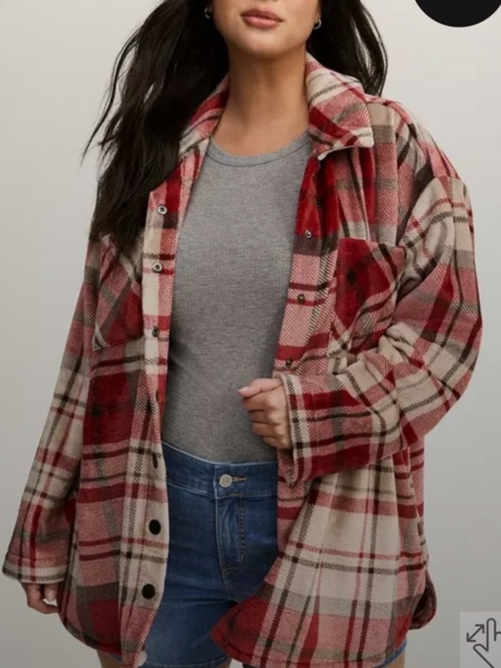 Torrid Red Plaid Cozy Fur Snap Front Shacket Size 2 2X 18 - 20 New without tags